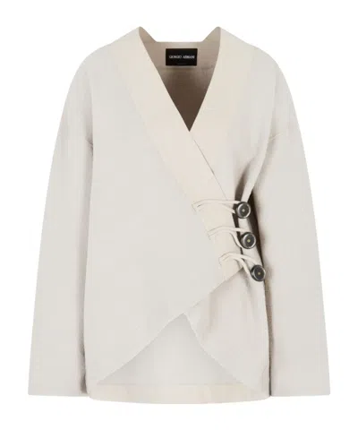 GIORGIO ARMANI LONG-SLEEVED VIRGIN WOOL PEA COAT