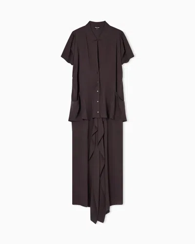 Giorgio Armani Long Triple Silk Georgette Dress In Brown