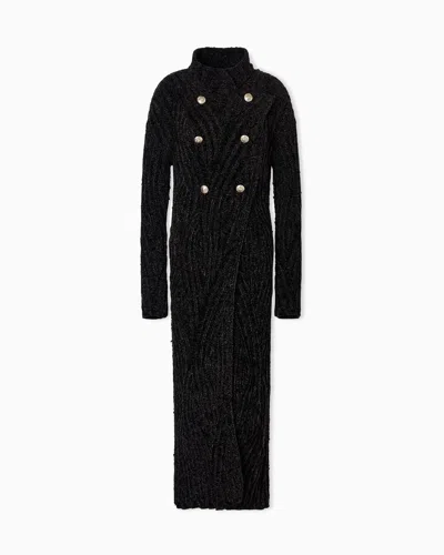 Giorgio Armani Long Viscose And Wool Knit Cardigan In Black