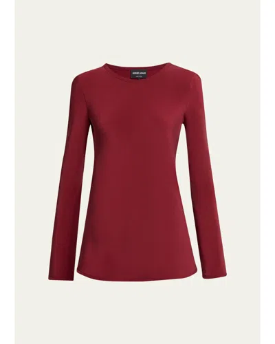 Giorgio Armani Long-sleeve Silk Stretch Shirt In Solid Light Red