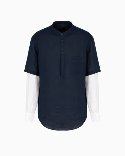 Giorgio Armani Loose-fit Linen Shirt In Blue
