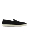 Giorgio Armani Almond Toe Leather Sneaker With Braid Detailing In Black