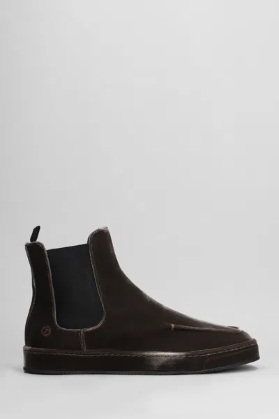 Giorgio Armani Low Heels Ankle Boots In Brown Velvet