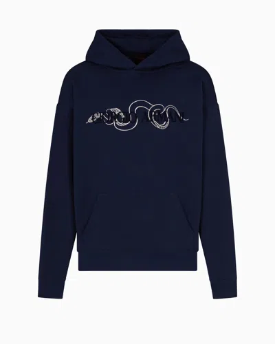 Giorgio Armani Lunar New Year Cotton-blend Hooded Sweatshirt In Blue
