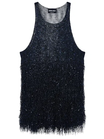 Giorgio Armani Lurex Jersey Top With All-over Sequin Fringes In Transparent