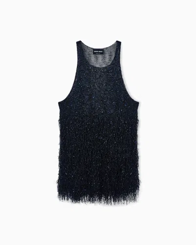 Giorgio Armani Sequin-embellished Fringed Top In Blue