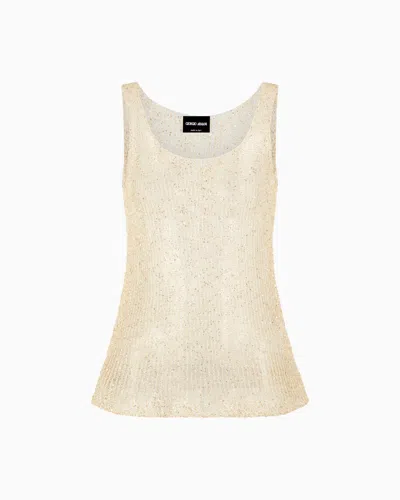 Giorgio Armani Lurex Knit Top With Sequins In Gold