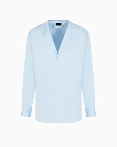 Giorgio Armani Luxury Cotton Twill Polo Shirt In Blue