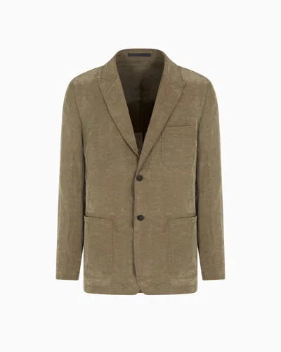 Giorgio Armani Lyocell And Linen Single-breasted Jacket In Green