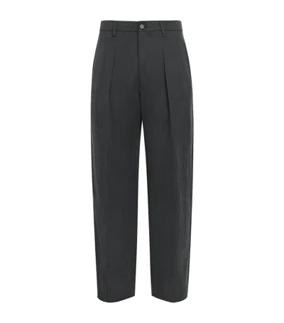 Giorgio Armani Lyocell-linen Canvas Pleated Trousers In Navy