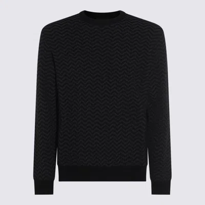 Giorgio Armani Embroidered Stretch Wool Blend Sweater In Black