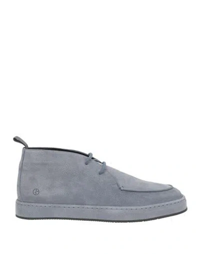 Giorgio Armani Man Ankle Boots Slate Blue Size 11 Leather In Gray