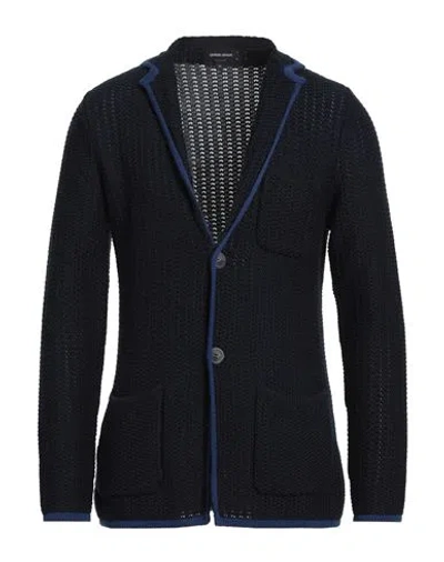 Giorgio Armani Man Cardigan Navy Size 44 Cotton, Silk, Cashmere In Black