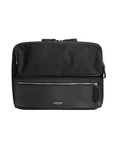 Giorgio Armani Man Handbag Black Size - Polyester, Cow Leather