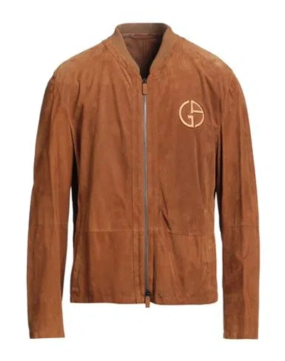 Giorgio Armani Man Jacket Camel Size 48 Lambskin, Cotton, Cashmere, Polyester In Brown