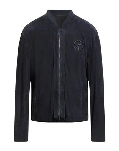 Giorgio Armani Man Jacket Navy Size 46 Lambskin, Cotton, Cashmere, Polyester In Blue