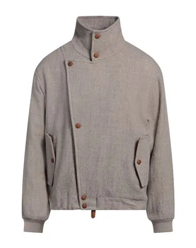 Giorgio Armani Man Jacket Taupe Size Xl Virgin Wool, Calfskin In Grey
