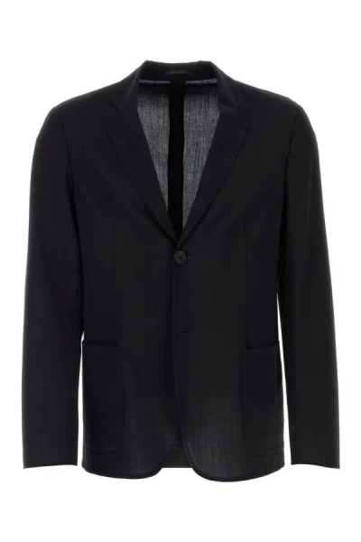 Giorgio Armani Single-breasted Wool Blazer With Notch Lapel In Blue