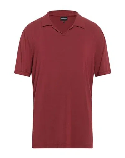 Giorgio Armani Man Polo Shirt Brick Red Size 46 Viscose, Elastane
