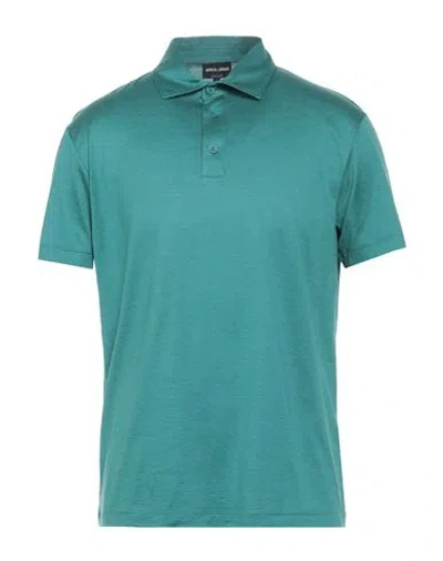 Giorgio Armani Man Polo Shirt Green Size 46 Silk, Cotton