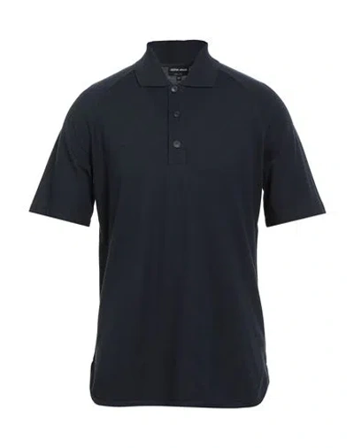 Giorgio Armani Man Polo Shirt Midnight Blue Size 46 Cotton, Cashmere In Black
