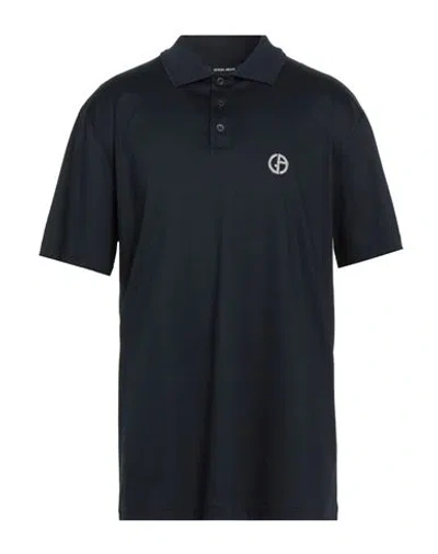 Giorgio Armani Man Polo Shirt Midnight Blue Size 48 Cotton, Viscose, Polyester, Polyamide, Elastane