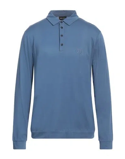 Giorgio Armani Man Polo Shirt Pastel Blue Size 46 Cotton