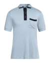 Giorgio Armani Man Polo Shirt Sky Blue Size 44 Viscose, Silk, Polyester, Elastane In Blue
