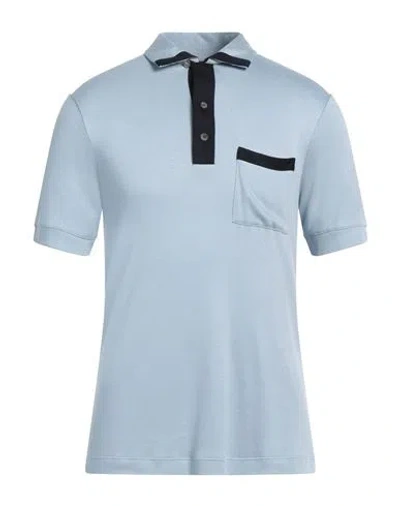 Giorgio Armani Man Polo Shirt Sky Blue Size 44 Viscose, Silk, Polyester, Elastane