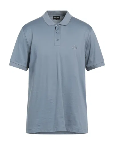 Giorgio Armani Man Polo Shirt Slate Blue Size 44 Cotton, Elastane