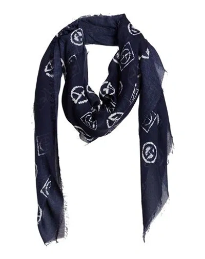 Giorgio Armani Man Scarf Navy Size - Modal, Cashmere In Navy