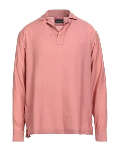Giorgio Armani Man Shirt Antique Rose Size Xxl Lyocell, Silk In Pink