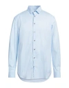 Giorgio Armani Man Shirt Azure Size 17 Cotton, Polyamide, Elastane In Blue