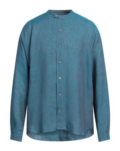 Giorgio Armani Man Shirt Deep Teal Size 17 Linen In Green