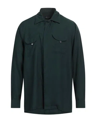 Giorgio Armani Man Shirt Green Size 16 Lyocell, Silk