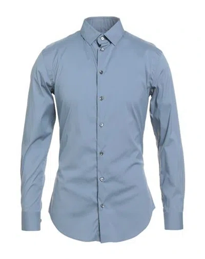 Giorgio Armani Man Shirt Lead Size 15 ¾ Cotton, Polyamide, Elastane In Blue