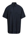 Giorgio Armani Man Shirt Midnight Blue Size 17 Lyocell, Silk In Blue