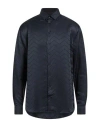 Giorgio Armani Man Shirt Midnight Blue Size 17 Viscose, Silk, Polyamide In Blue