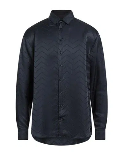 Giorgio Armani Man Shirt Midnight Blue Size 17 Viscose, Silk, Polyamide