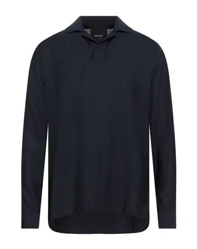 Giorgio Armani Man Shirt Midnight Blue Size Xxl Lyocell, Silk