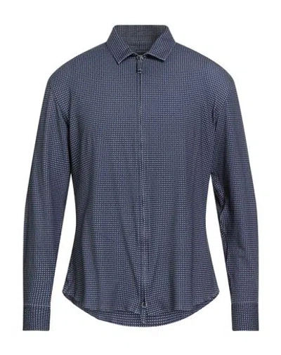 Giorgio Armani Man Shirt Navy Size 17 ½ Cotton, Elastane In Blue