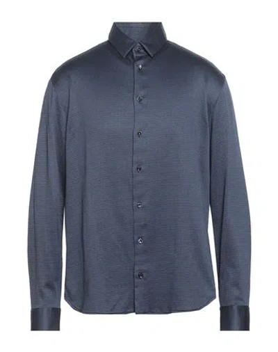 Giorgio Armani Man Shirt Navy Size 17 ½ Cotton, Polyamide In Blue
