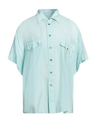 Giorgio Armani Man Shirt Turquoise Size 17 Lyocell, Silk In Blue