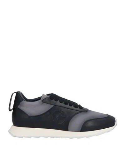 Giorgio Armani Man Sneakers Midnight Blue Size 9 Leather, Textile Fibers