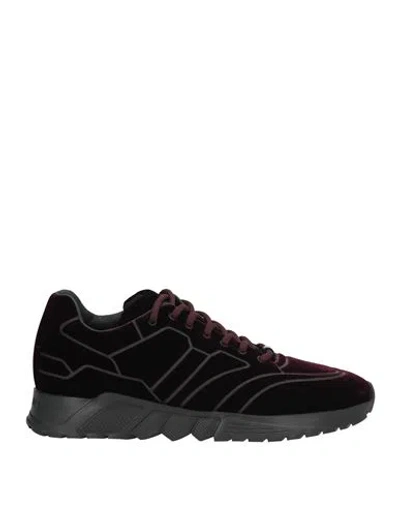 Giorgio Armani Man Sneakers Plum Size 11 Viscose, Cupro, Calfskin In Purple