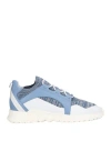 Giorgio Armani Man Sneakers Slate Blue Size 9 Textile Fibers, Leather In Blue