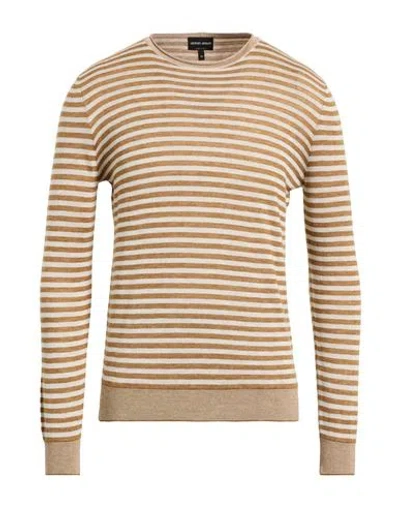 Giorgio Armani Man Sweater Camel Size 44 Silk, Cashmere, Linen, Polyamide In Brown