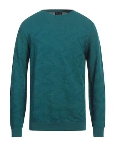 Giorgio Armani Man Sweater Emerald Green Size 48 Cotton, Cashmere, Silk