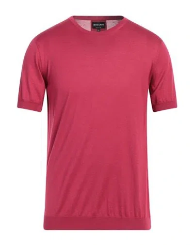 Giorgio Armani Man Sweater Garnet Size 46 Silk, Cotton In Red