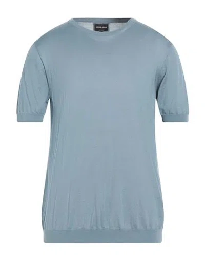 Giorgio Armani Men's Silk And Cotton Short-sleeve Crewneck Sweater In Medium Grey